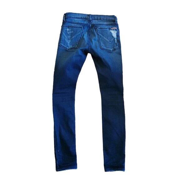 Hudson Ciara S. Distressed Dark Wash Skinny Jeans Exposed Button Mid Rise sz 23 - Picture 2 of 7
